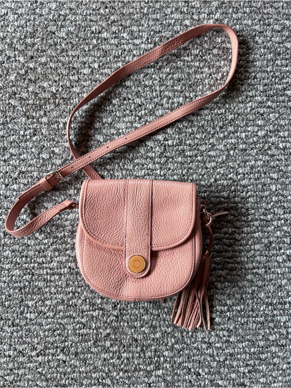 Isaac Mizrahi Blush Pink Pebbled Leather Crossbody with Tassel